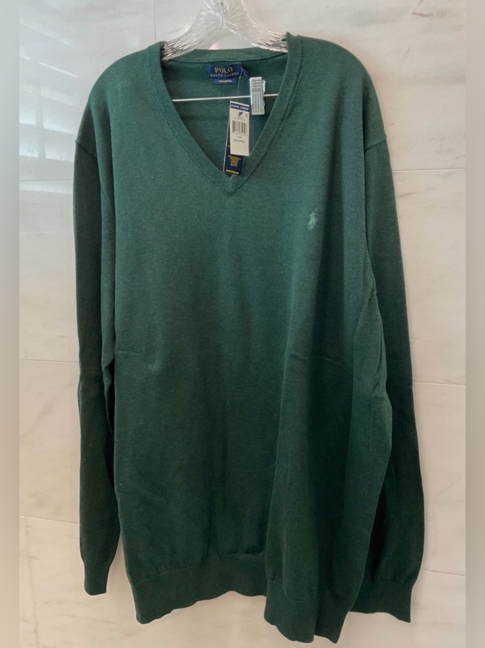 POLO Ralph Lauren HUNTER GREEN 100% Pima Cotton V Neck Knit Sweater 4XLT - Q77